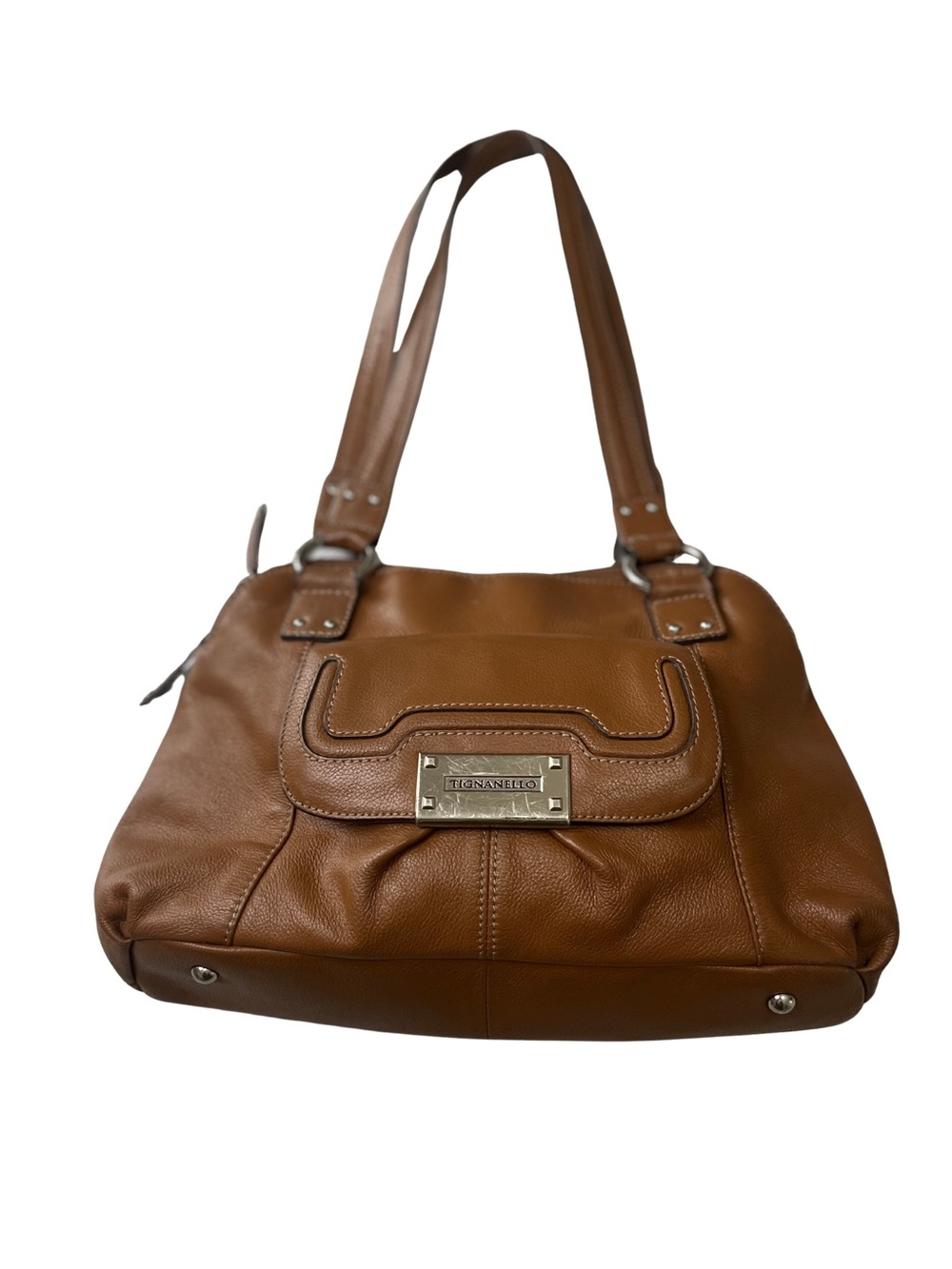 Vintage Tignanello shoulder bag tan brown pebbled leather western boho - Picture 2 of 9